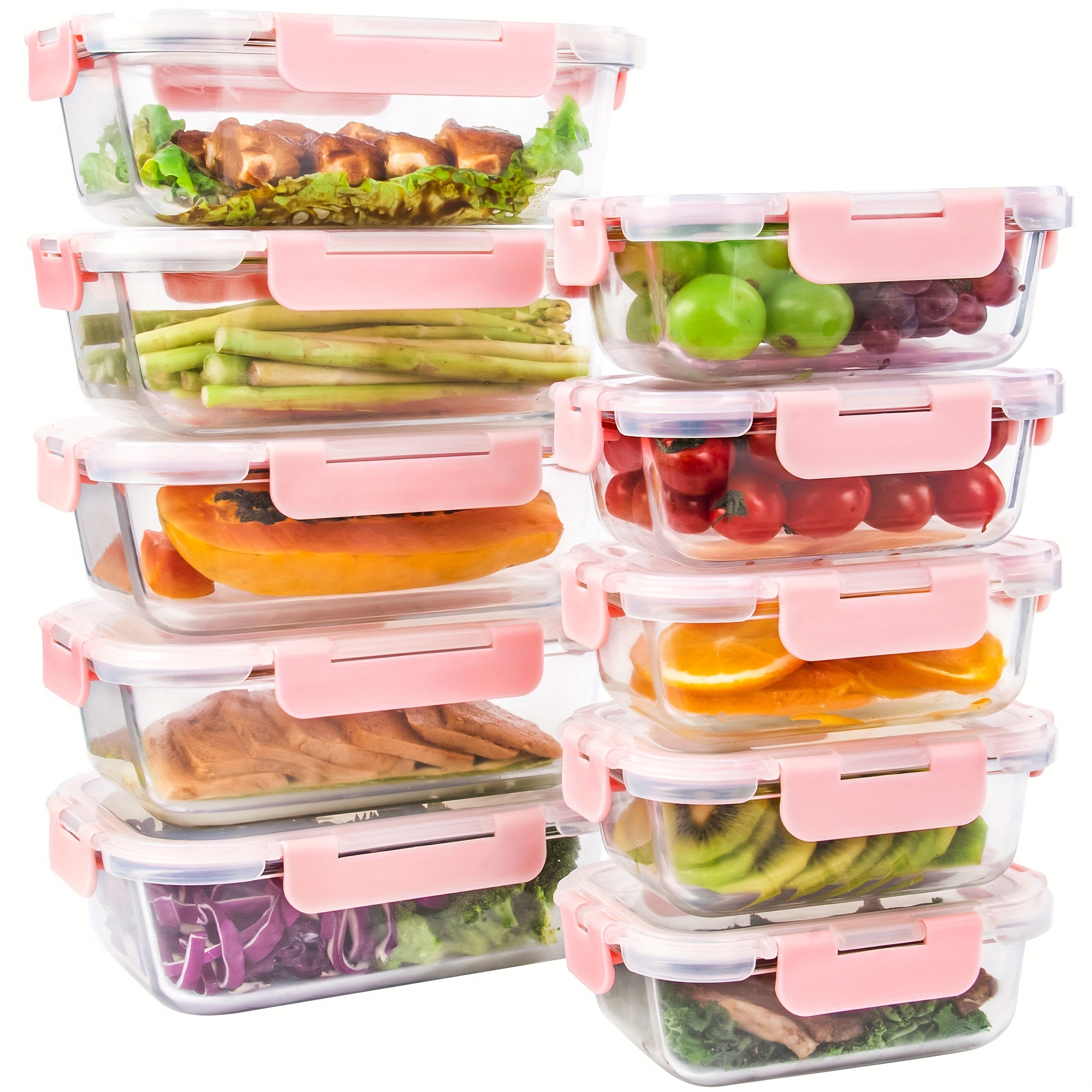 

10 Pack Glass Food Storage Containers With Airtight , Leak-proof Meal Prep Containers With , Dishwasher/microwave/freezer Safe