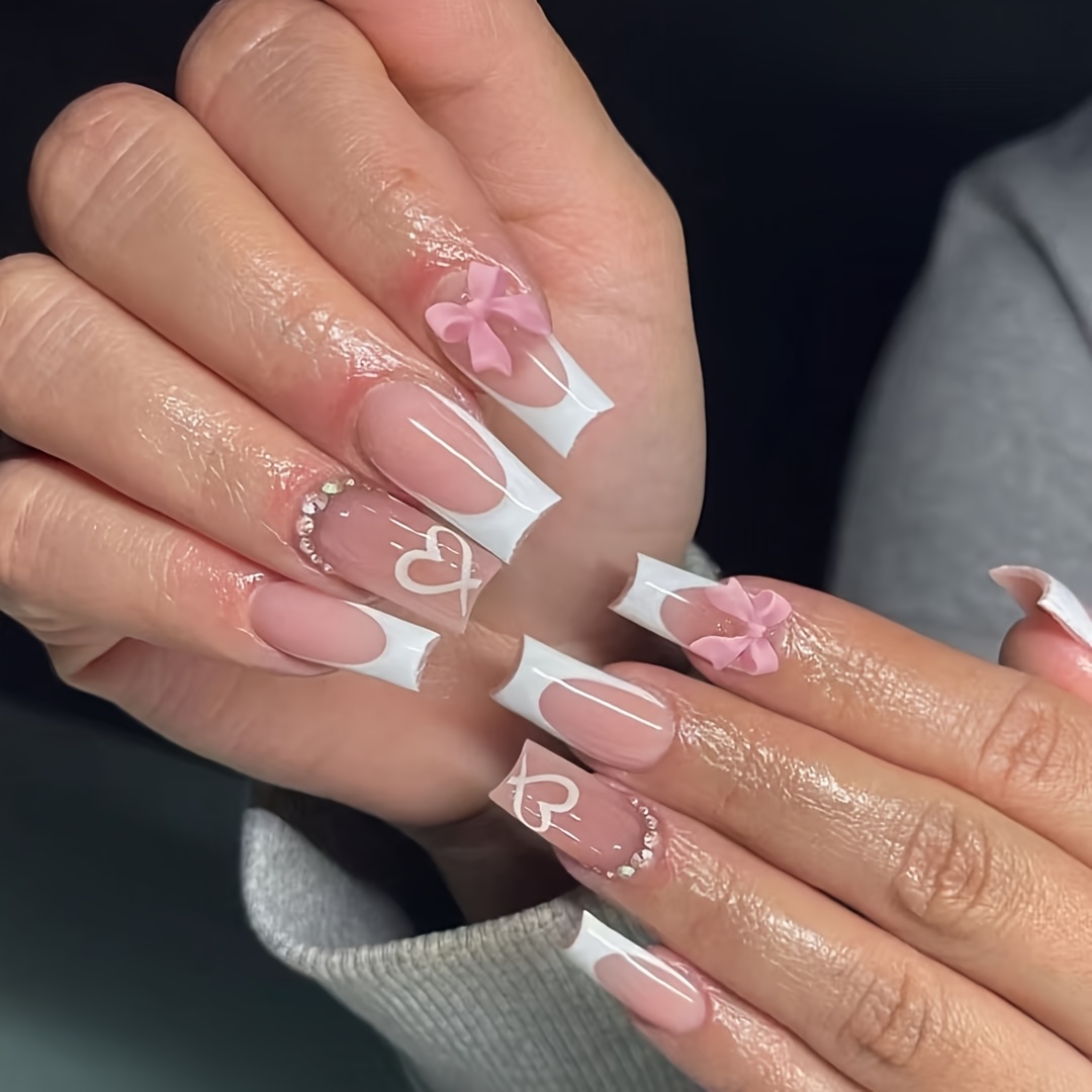 conjunto manicura francesa elegante 24 piezas detalles Temu Uruguay