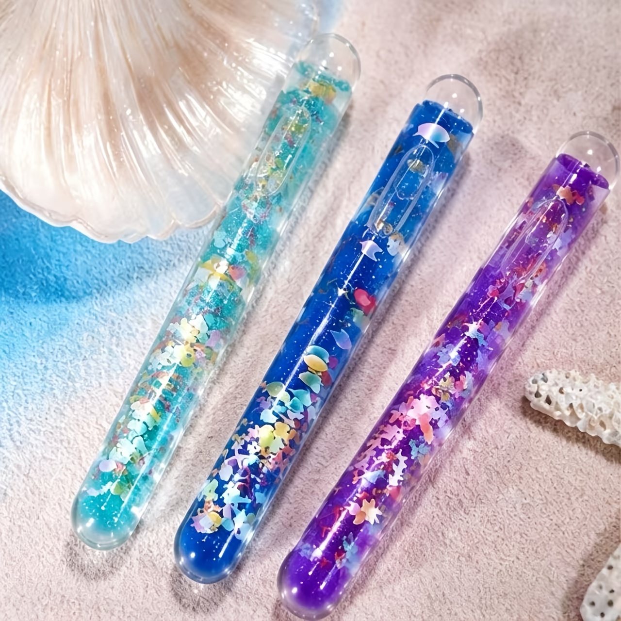 TEMU Ensemble Rêve Océan 3 pièces, Magiques Fluides, Ornements de Porte-Stylo de Bureau, Décorations d'Artisanat, Cadeaux Créatifs pour Adolescents|
