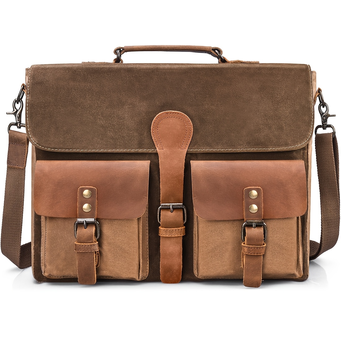 Image of More Men's Briefcase Genuine Leather Canvas Tote Bag Men's Shoulder Bag Laptop Bag Crossbody Bag For 15.6 Inch Laptop