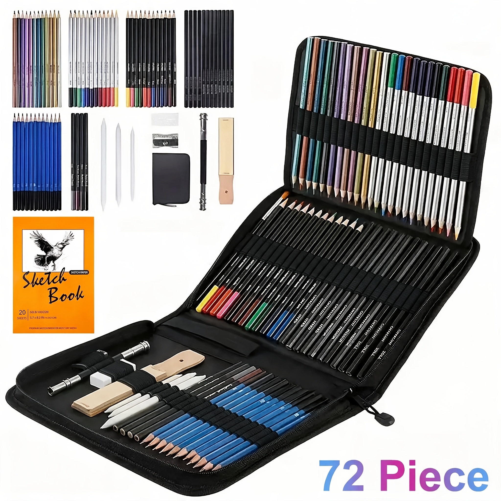 Image of 40/72pcs Drawing Supplies Sketching Set,art Kit Drawing & Colored Pencils. Sketch Supplies With ,watercolor & Metallic Pencils,for Professional Artistic Use