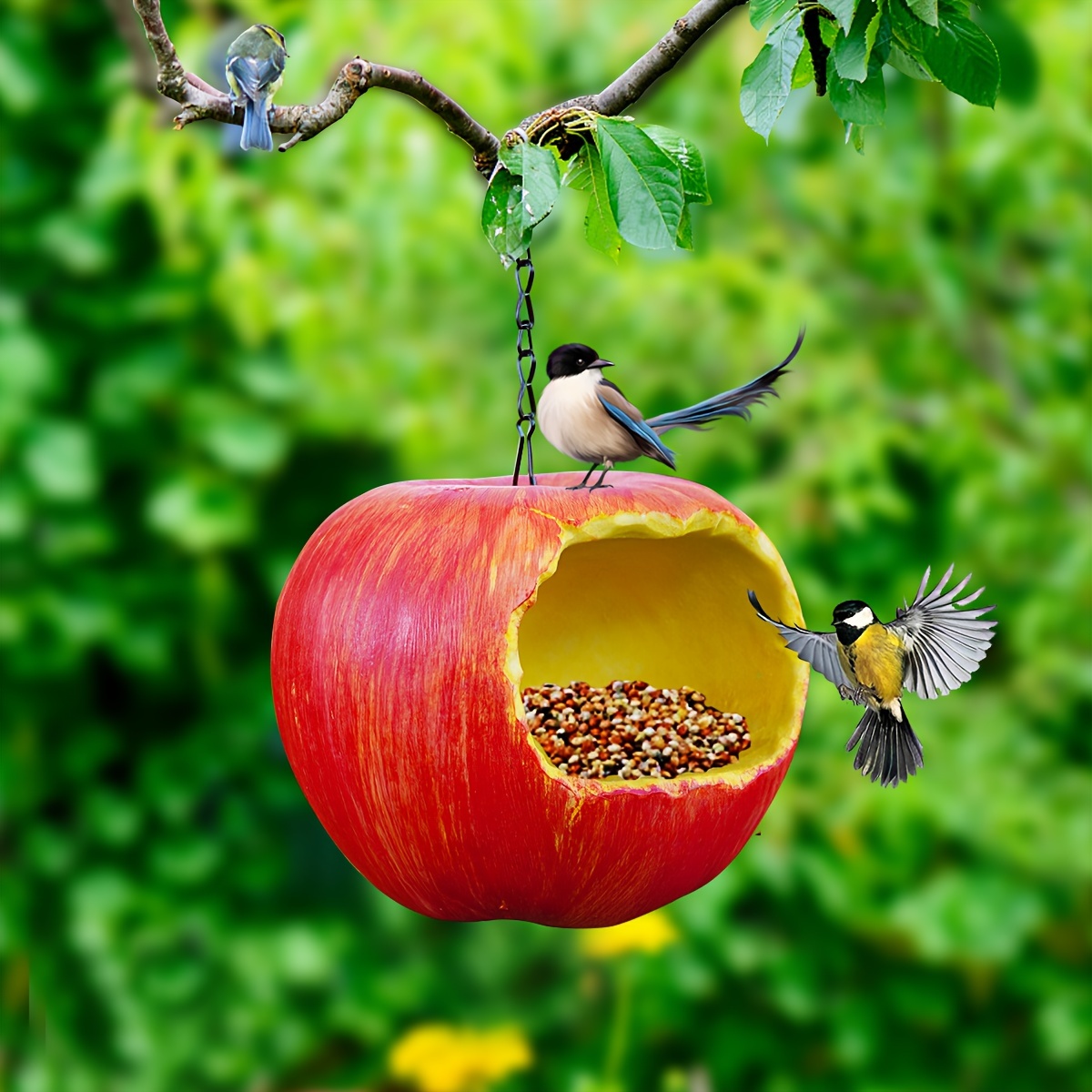 Resin Carved Bird Feeder, Simulated Hanging Decorative Bird Feeding Station, No Electricity Required, For Garden, Patio, And Forest, Attracts Birds