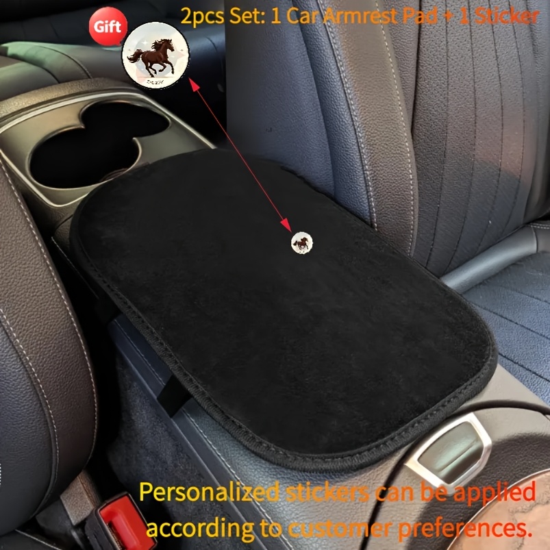 TEMU 2pcs Set: Car Armrest Pad X1 + Sticker X1, Black Center Console Elevator Pad, Comfortable Pressure- Universal Armrest Cover, Practical Interior