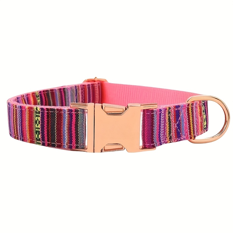 TEMU Custom Engraved Nylon Dog Collar With Striped Pattern & Metal - Personalized Pet Id Tag For Small To Medium Dogs, Durable Polyester Collar For