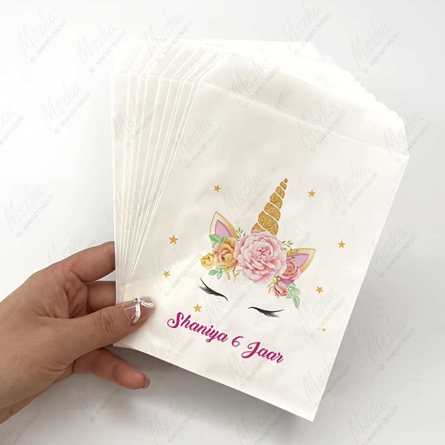 TEMU 25pcs Custom Birthday Favor Gift Bags, Design, Elegant White/brown Paper Bags, Holiday Party Decoration Gift Bags, Self- Name Paper Bags For