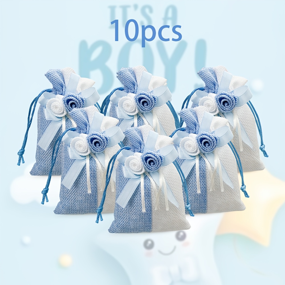 E-shop 10 Stück Blaue Plus Weiße Rosa Plus Weiße Zugband-Geschenktüten mit Rosa Blauen Rosen Design – Ideal für Hochzeiten, Geburtstagsfeiern,