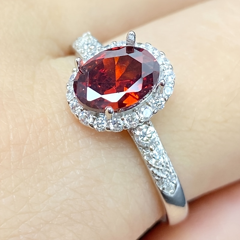Classic Design Adjustable Ring with Garnet Red Stone, S95 Silver