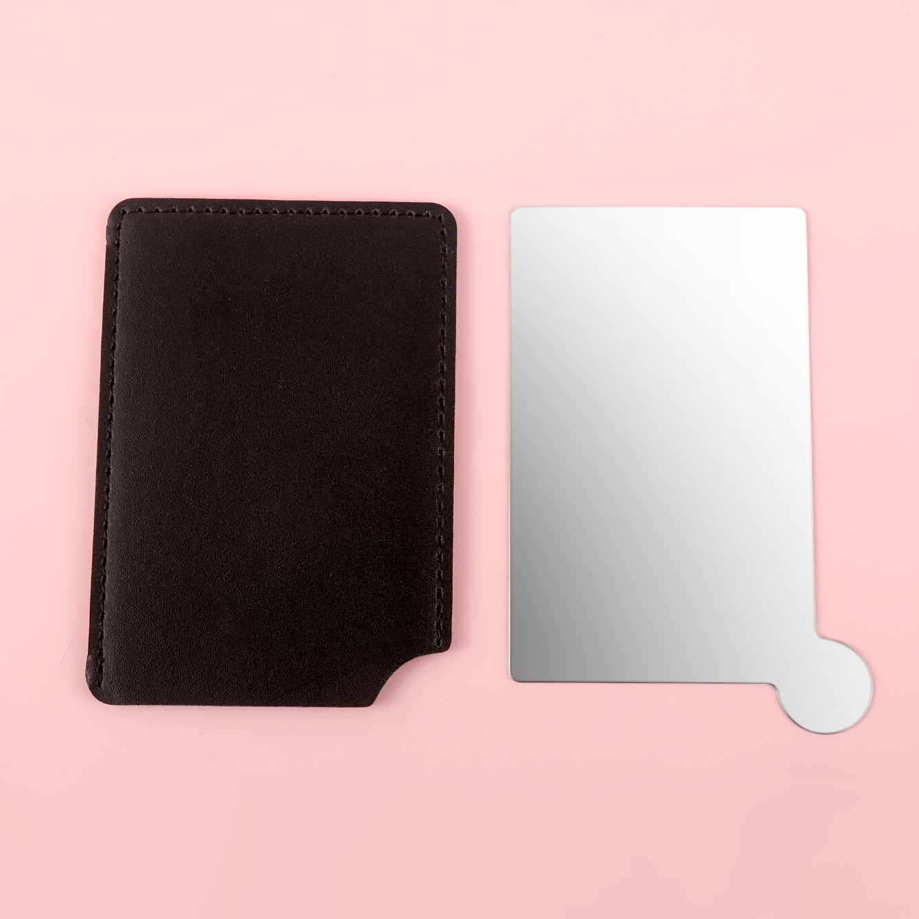 Solid Color Pu Single-sided Stainless Steel Handheld Mirror - Portable, Battery-free, Polished Surface, Durable & Stylish For Travel, Home, Or Office Use, Travel Accessory