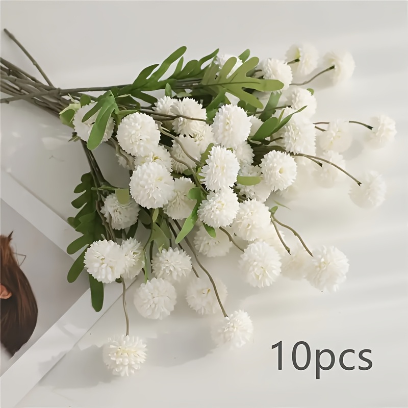 TEMU 10pcs Asapana Realistic Artificial Dandelion & Ball Chrysanthemum Flowers - Wedding, Engagement, Valentine's Bouquet, Spring/summer Table
