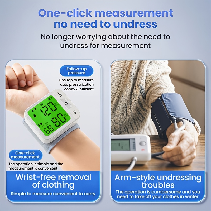 Wrist Blood Pressure Monitor – Automatic Digital BP Monitor with Adjustable Cuff, Large LCD Display, Pulse Rate & Irregular Heartbeat Detection, Portable Home Use Blood Pressure Machine for Seniors and Adults 