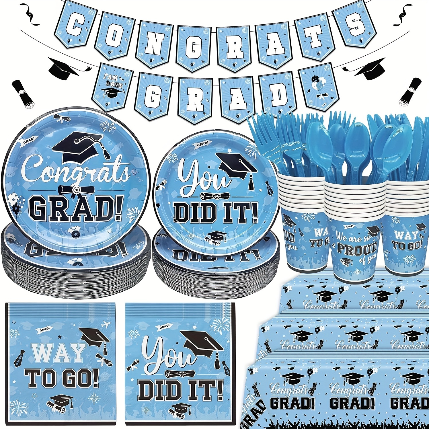 

183pcs Light Blue 2024 Graduation Decorations Graduation Plates And Napkins 2024 Light Blue Graduation Party Supplies 2024 Graduation Party Decorations Graduation Decorations Class Of 2024