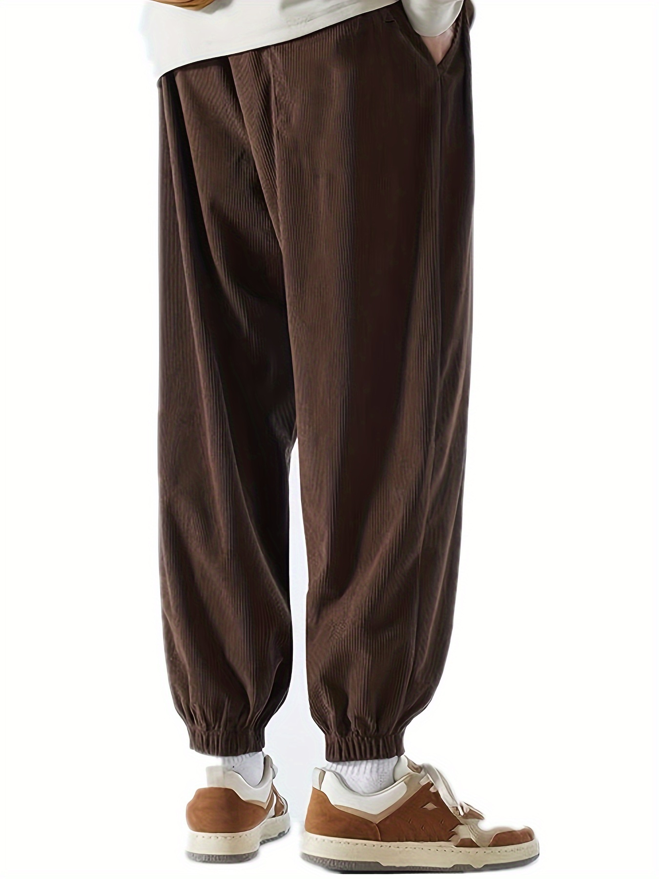 men's corduroy jogger pants casual drawstring pants ankle - Temu