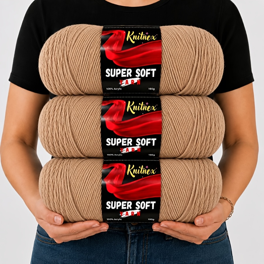 TEMU Paquete de 3 (190 g uno) Hilo acrílico Love para crochet y tejido, hilo de manualidades de gramaje peinado con paleta multicolor ( brillantes,