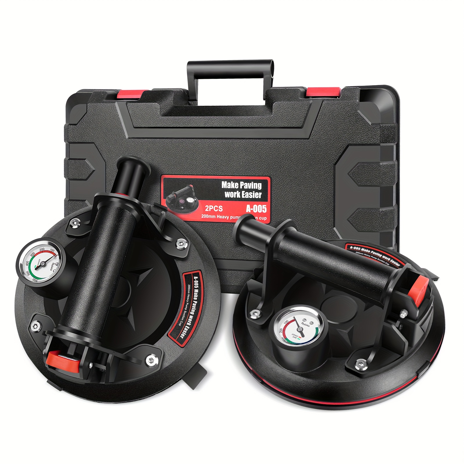E-shop Set aus 2 Glas-Saugliftern, 8 Zoll, mit Manometer, Fliesenheber-Vakuum-Sauglifter, max. Belastung 230 kg, Sauglifter für Fliesen, Glas, Laminat