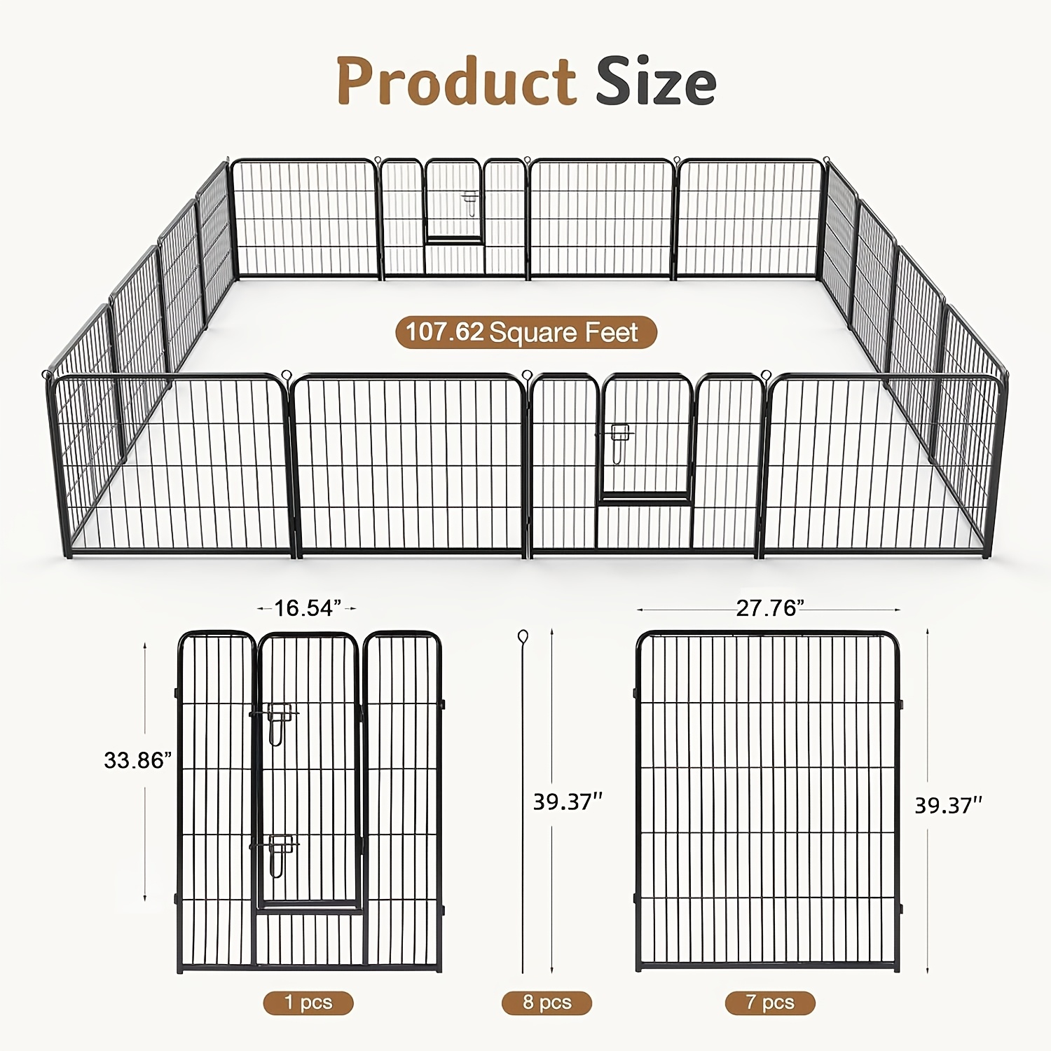 TEMU 16pcs 8pcs Spliced Dog Fence, 24, 32, 40 Inch Indoor And Outdoor Dog Fence, Metal Kennel, Durable Pet Puppy Training Fence, Suitable For Rv