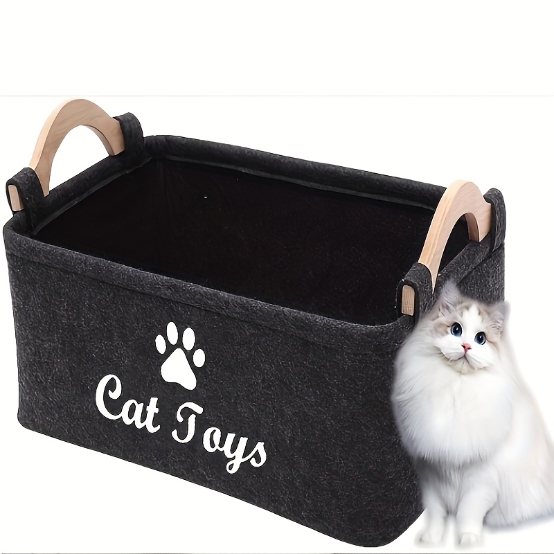 TEMU Panier de rangement pour jouets de chat, 1 pièce - Organisateur en tissu de grande capacité pour jouets et fournitures de chat avec motif
