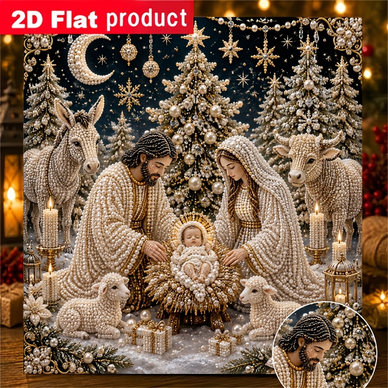 TEMU New Colored Pearl Diamond Painting Kit, Christmas Night Holy Manger Pearl Diamond Painting, Suitable For Beginners, For Home Or Office Wall