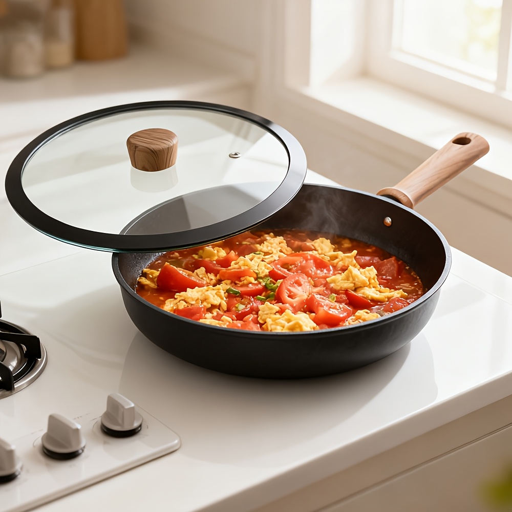 20cm/24cm, Covered Deep Frying Pan With Lid And A Felt Pad, Long-lasting Non Stick, Composite Pot Body, Household Non Stick Deep Frying Pan, Perfect For Stir Frying And Preparation