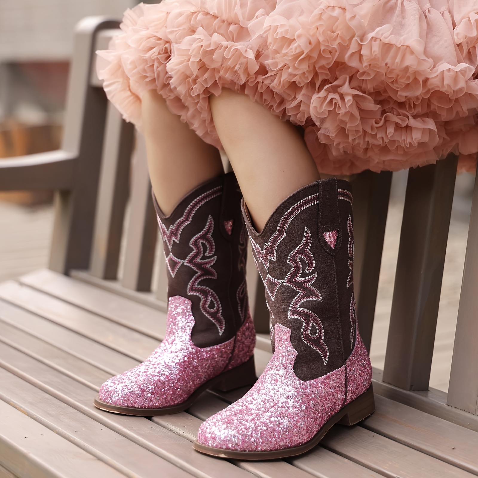 Toddler Mini Size Cowboy Boots Cowgirl Western Boot For Mini Size Sparkle Glitter Calf Riding Shoes Size