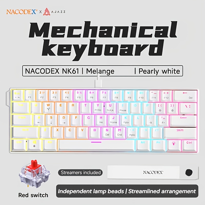 Image of Ajazz Nk61 Wired Rgb Backlight Compatible For Computers - Plug-and-play Rgb System With Individual Keys, - For Pc, Laptop, Monitors & Tvs