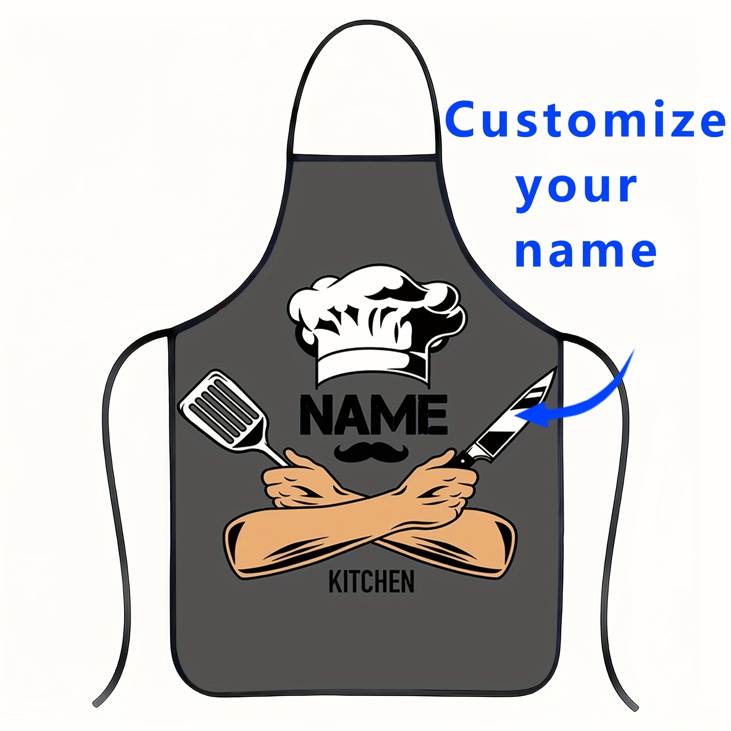 TEMU 1pc Father's Day Creative Cartoon Kitchen Utensil Name Kitchen Apron, Polyester Fabric, Painting Handmade Cooking Baking Gardening Apron, Waiter