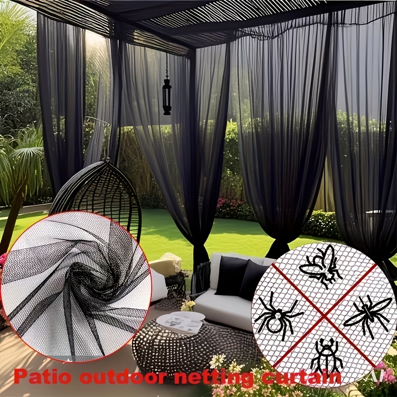 TEMU 1/2pcs Outdoor Gazebo Decorative Sheer Curtain, Protects Against Mosquitoes/small Insects, Black Mesh Sheer With Rod Pocket, Suitable For Patio,