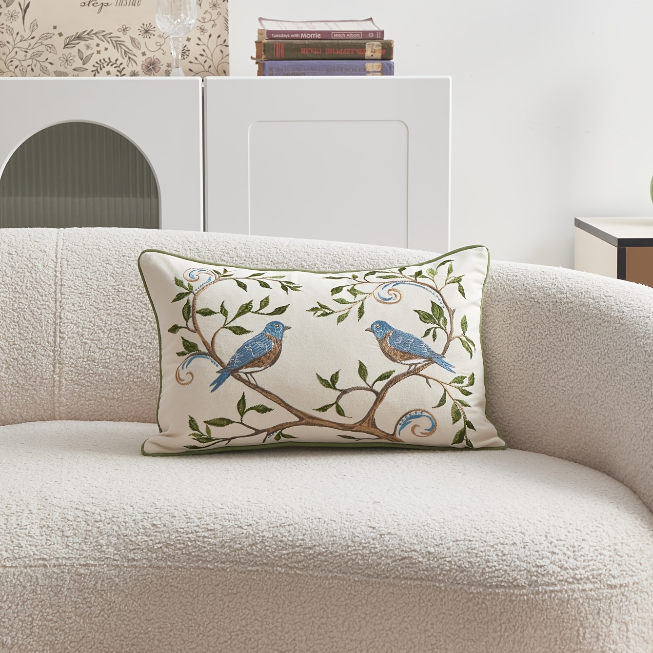 TEMU Taie d'oreiller colorée brodée 3D florale et d'oiseaux, printemps/été, 1 pièce, décoration d'intérieur, convient pour salon, chambre, canapé et
