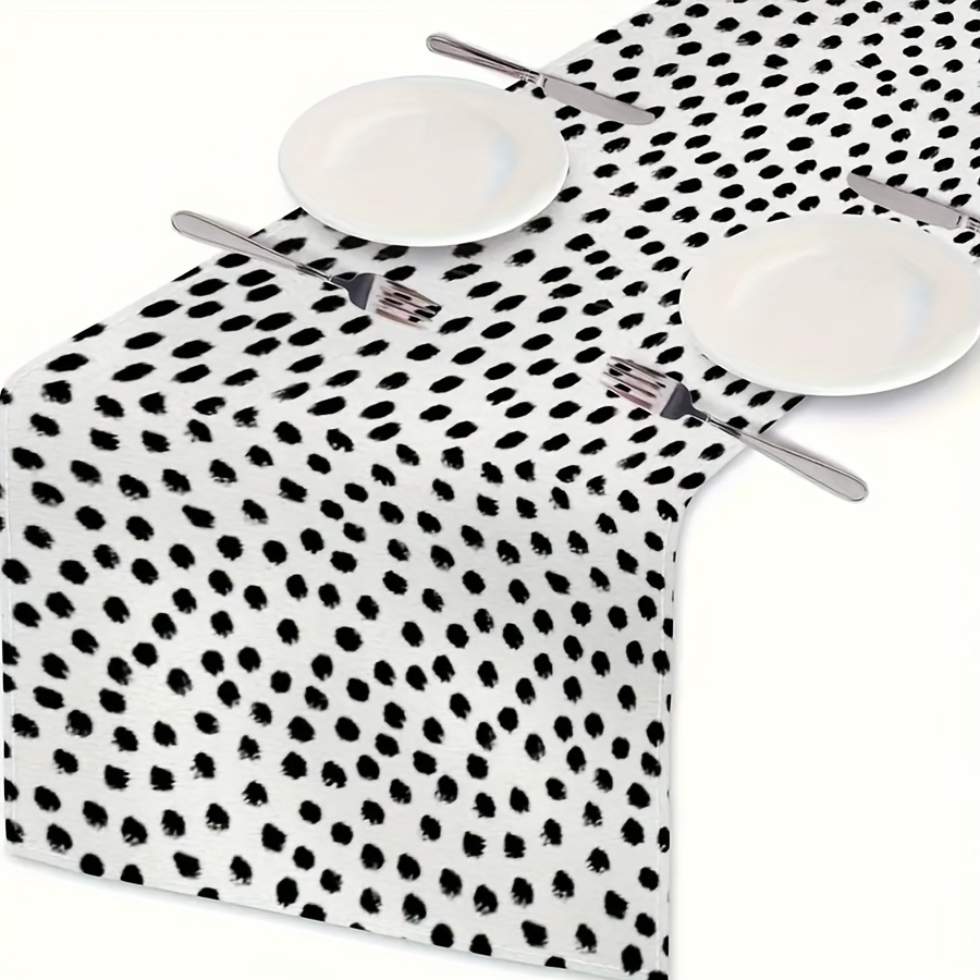 

Linen Table Runner 1pc - Woven Square Black And White Polka Dot Pattern - Farmhouse Style Linen Blend Table Decor For Kitchen, Dining, Home & Party Use