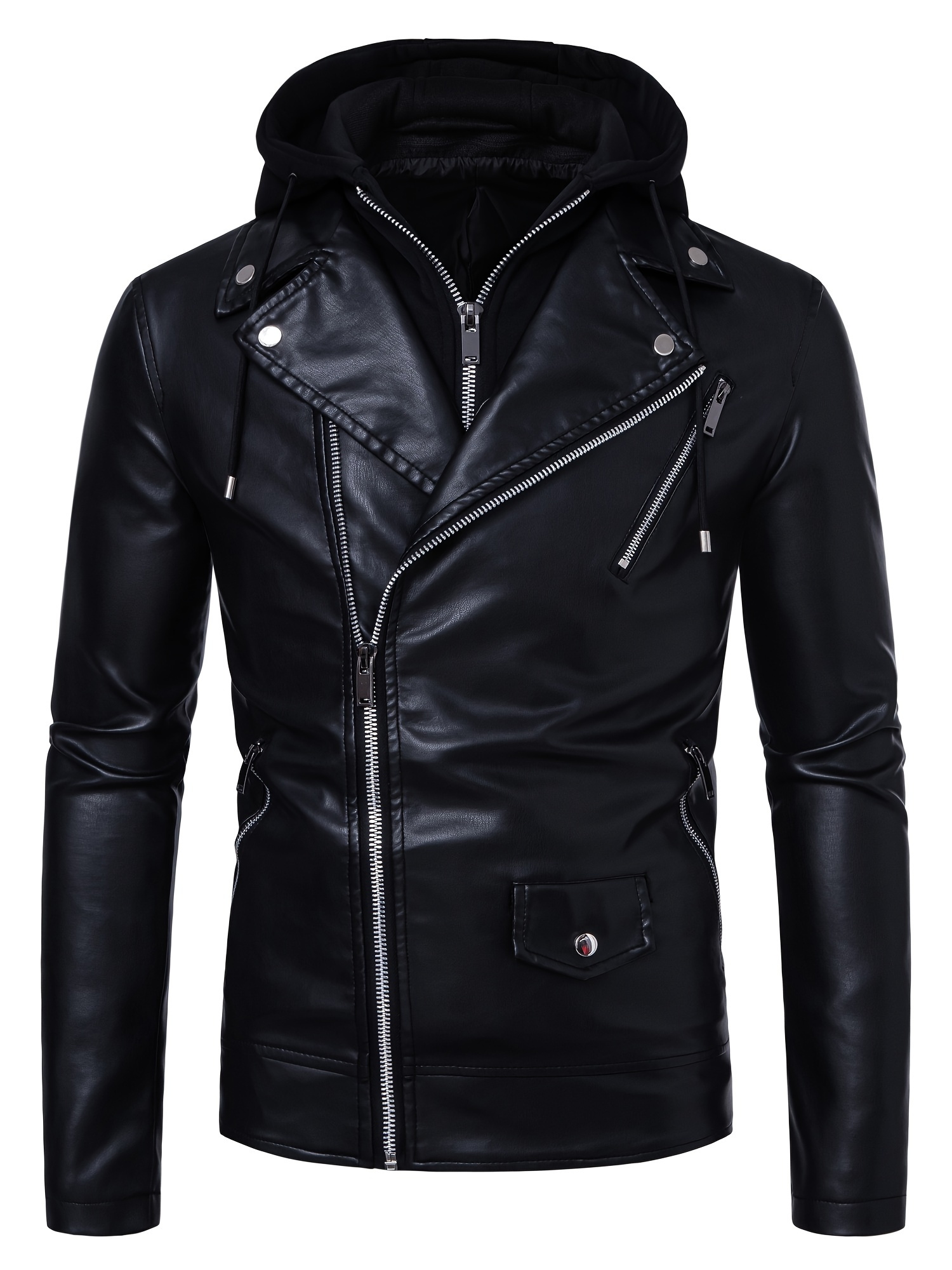 cuero casacas de tela para hombres Casaca Cuero Chaqueta Cuero Velez Chaqueta De Cuero Negro Real Con Capucha  Extraíble Para Hombre