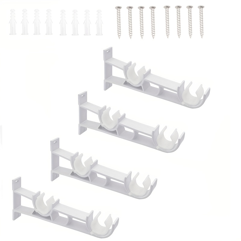 TEMU 4pcs Curtain Brackets With Accessories, Wall-mounted Curtain Rod Brackets, Black And White Metal Brackets, Curtain Rod Hooks, Curtain Track