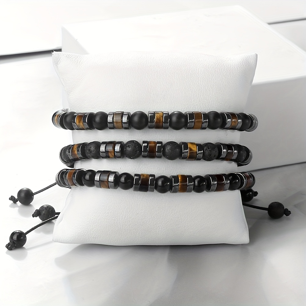 Punk-Style Woven Bead Bracelet with Tiger's Eye Spacers
