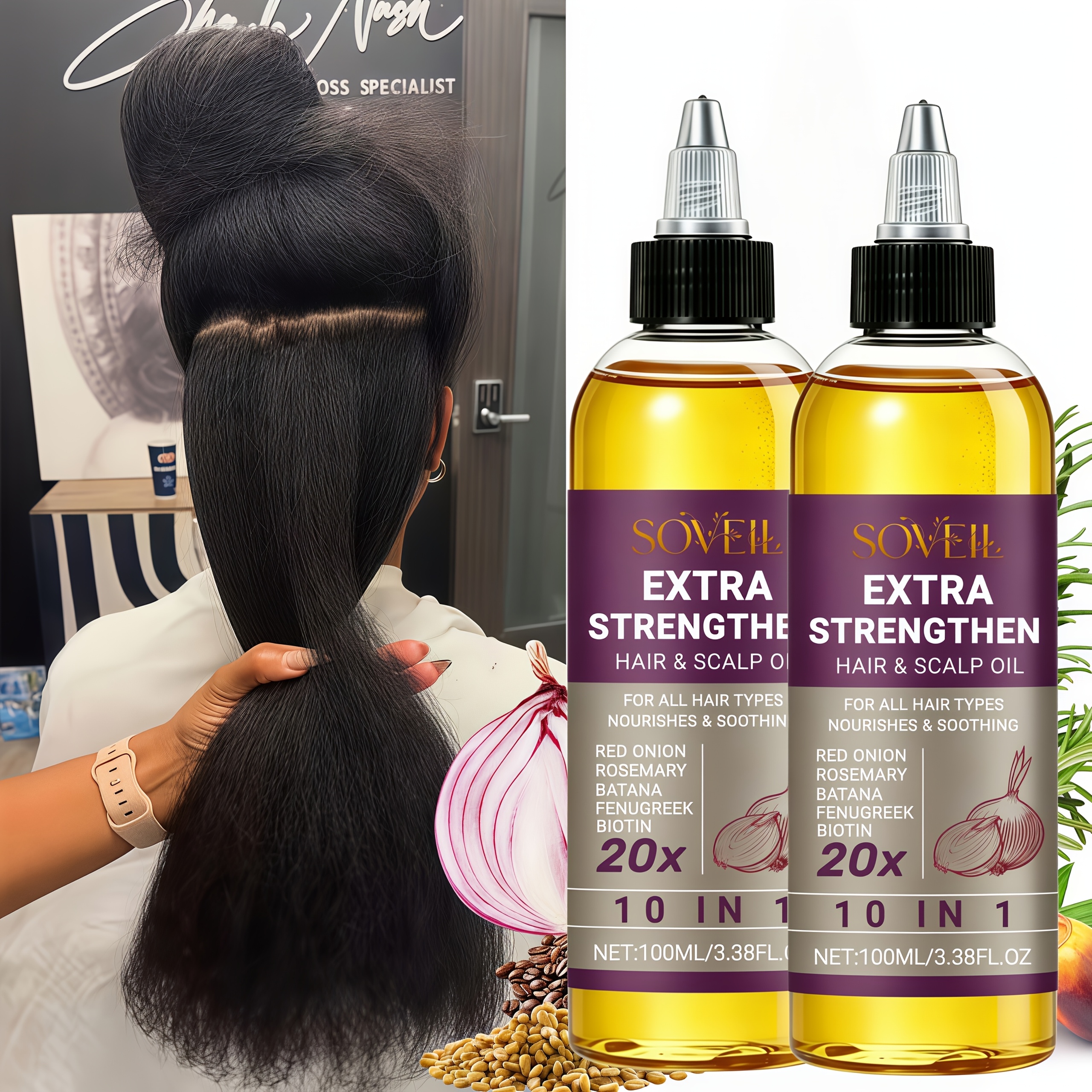 TEMU 2pcs X 100ml Hair And Scalp Nourishing Oil, 10-in-1 Multi-effect Hair Oil, Enriched With , Rosemary, Batana Oil, , And Biotin, Nourishes Dry
