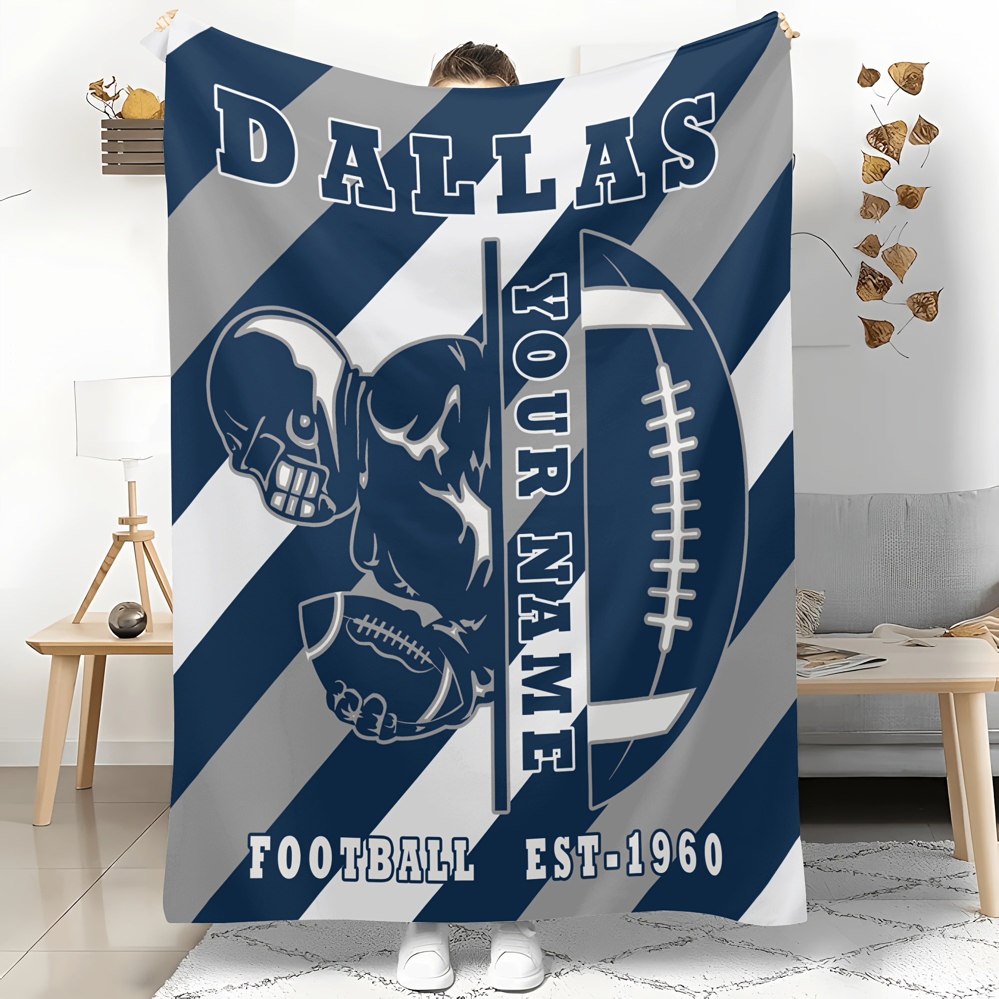 

-ready, Custom Dallas Football Fan Blanket - Personalized Name, Perfect Gift For Sports Enthusiasts, Ideal For Bed, Sofa, Or Travel, Soft Flannel With Detail, Machine Washable