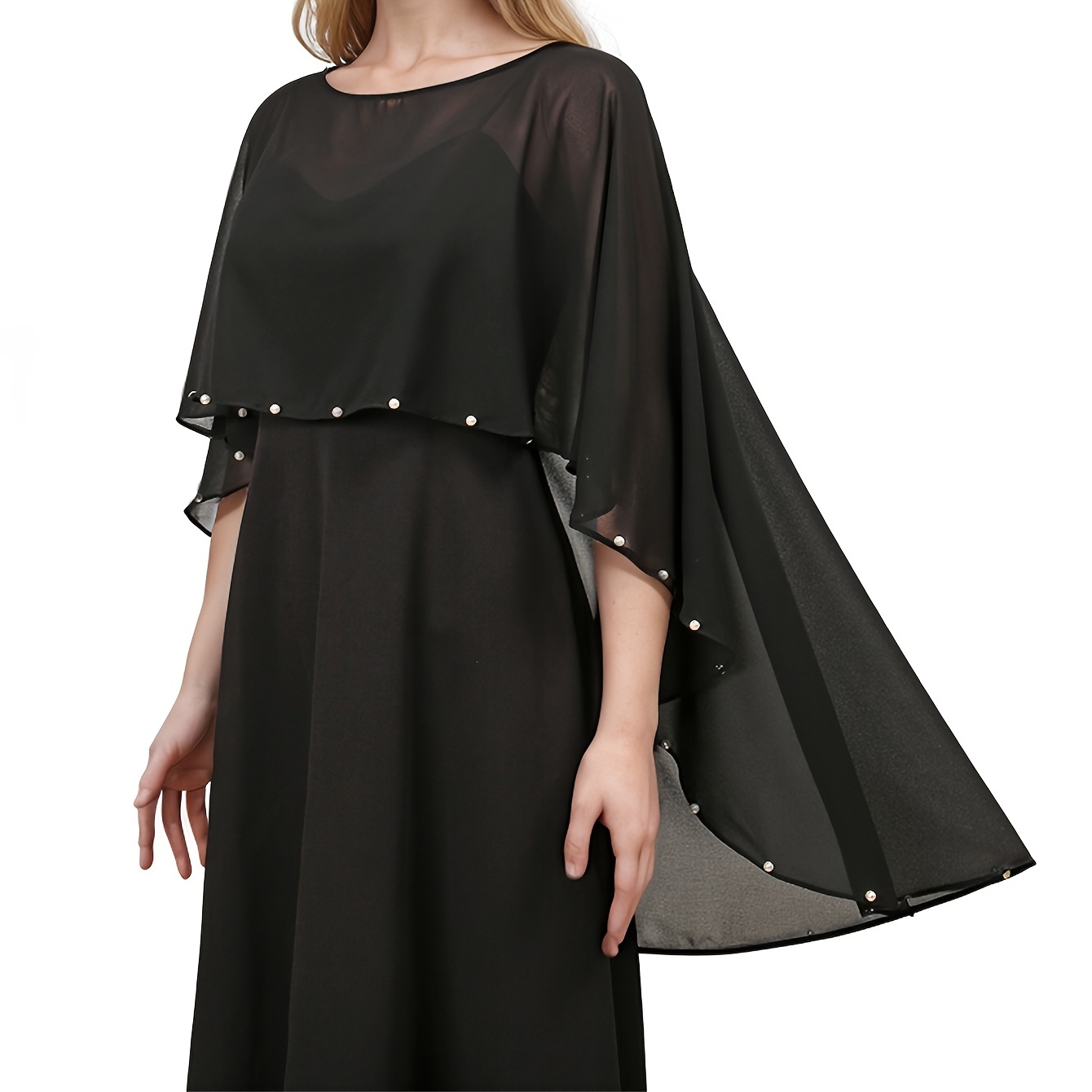 E-shop 1 Stück Perlenbesetzter Chiffon-Schal Vielseitiger Abendkleid-Schal Trägerlos Einfarbiger Überwurf Oberbekleidung