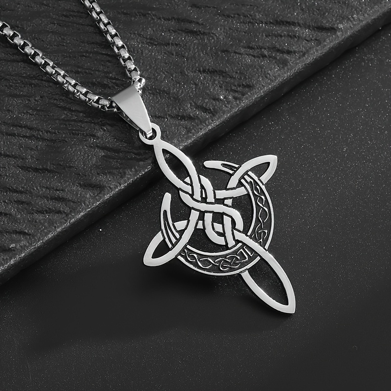 Unisex Irish Celtic Moon Witch Knot Pendant Necklace