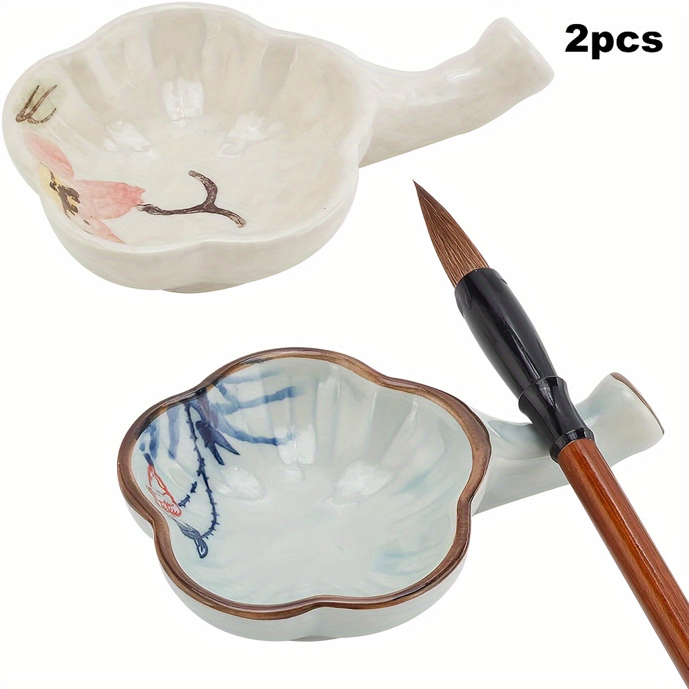 

2 Porcelain Ink Trays Flower Shaped Ink Trays Multifunctional Pen Holder Calligraphy Supplies Suitable For Chinese Calligraphy And Painting