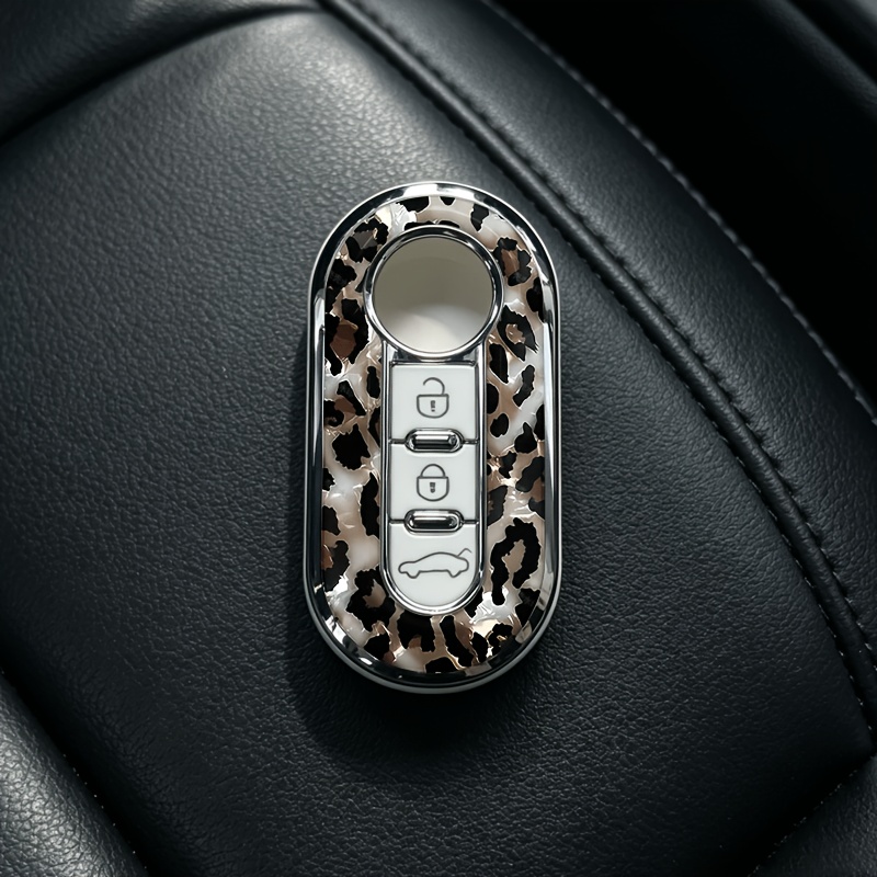 TEMU Leopard Print 3-button For Fiat Car Key Fob Cover, Fits For Fiat 500, Panda, Palio, Punto, & More Models, Golden & Silver Electroplated Border,