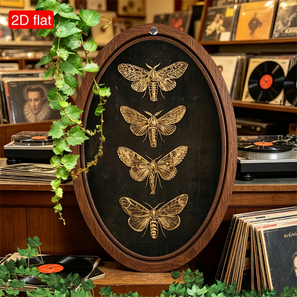 TEMU 2D Plat, Exquises Échantillons de Chiffons de Papillon Affichés dans une Cadre en Bois, Parfait , , et la Décoration de Fêtes, Décoration Ovale