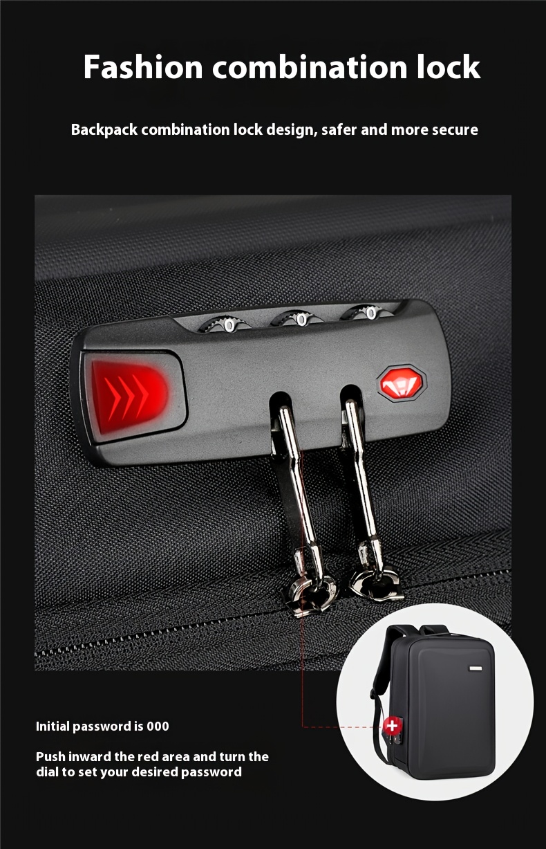 Sac à Dos pour Ordinateur Portable Robust avec Coque Dure Verrouillable en EVA, Compartiment pour Ordinateur Portable de 15 Pouces & Verrous Compatibles TSA - Sac d'Ordinateur d'Affaires Léger pour École, Voyage, Porte-Ordinateur de 39,62 cm, Sac à Dos Durable en Cabine