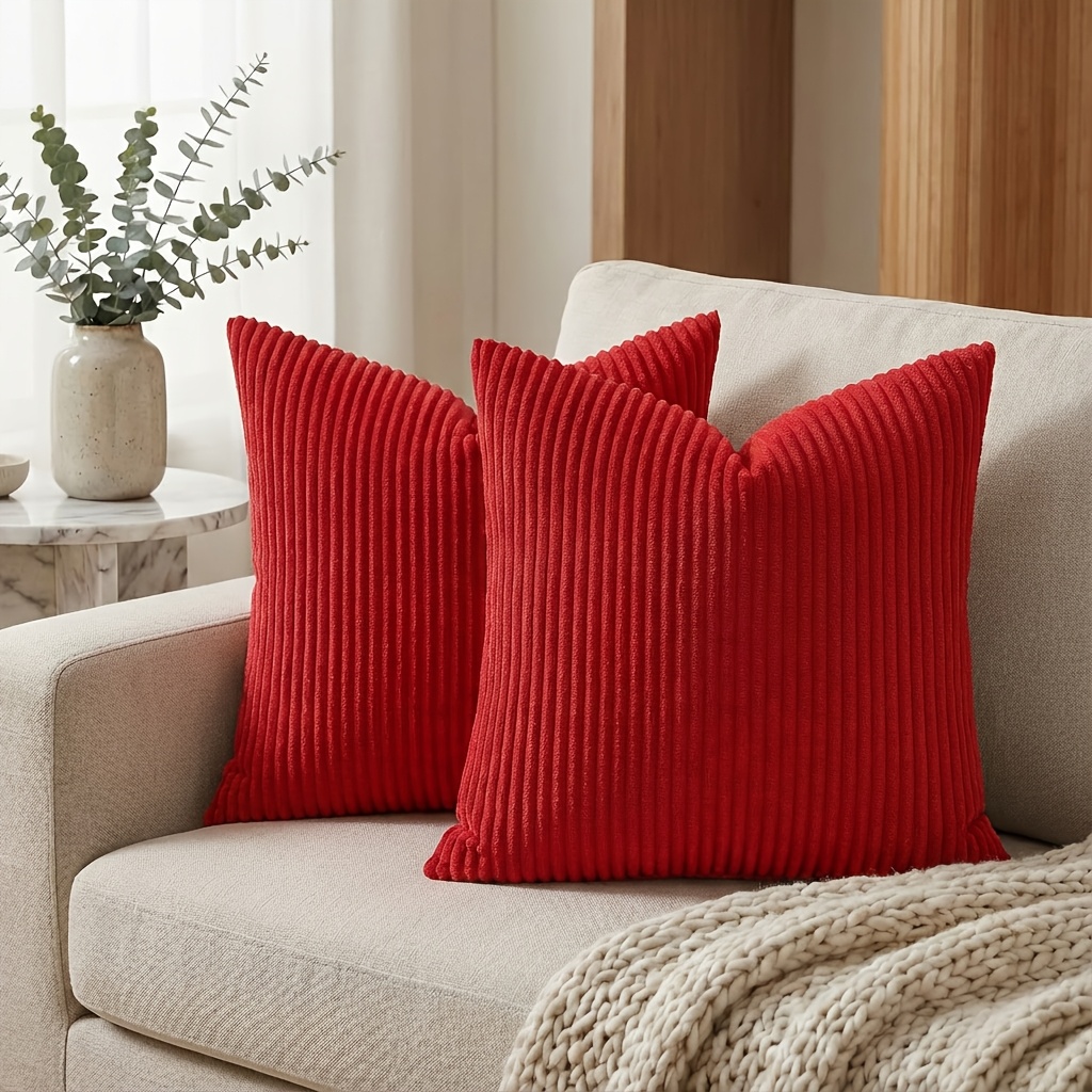 TEMU 2pcs, Style Corduroy Striped Decorative Throw Pillow Covers, 12in*20in, 16in*16in, 18in*18in, 20in*20in, Soft Boho Spring Pillowcases For Living