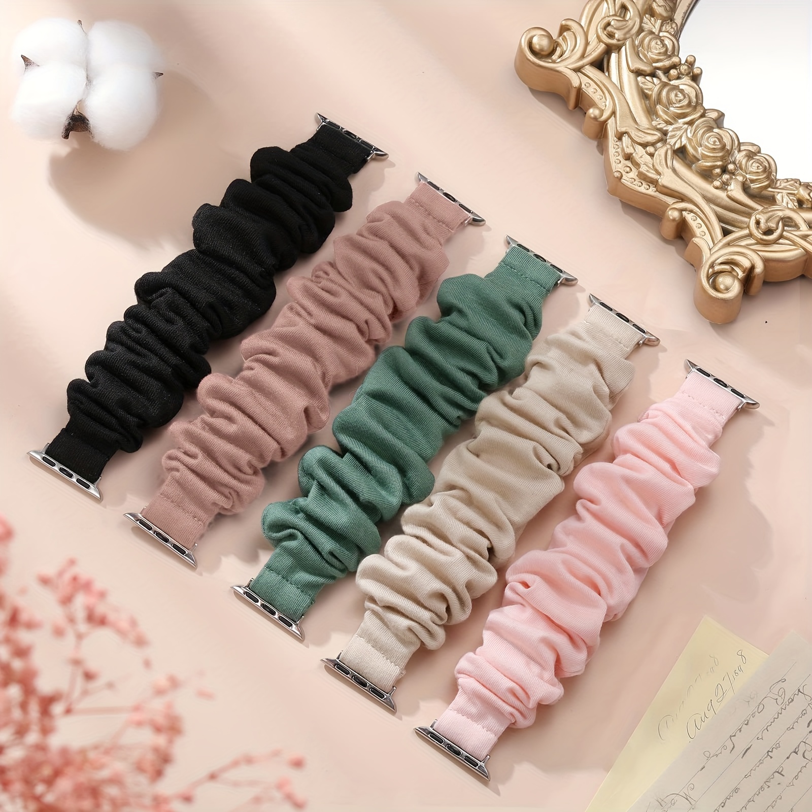 

5 Pack Scrunchie Bands Compatible With Apple Watch Band 38mm 40mm 41mm 42mm 44mm 45mm 49mm For Women, Cute Fabric Scrunchy Adjustable Elastic Strap For Ultra Series 8 7 6 5 4 3 2 1