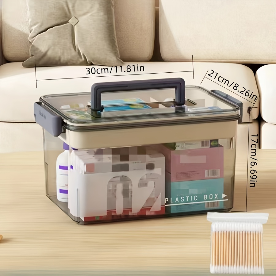 TEMU Medicine Storage Box With Handle - Durable Plastic Pill Organizer, Suitable For Home, Travel, And Office Use, College Medicine Kit For Dormitory
