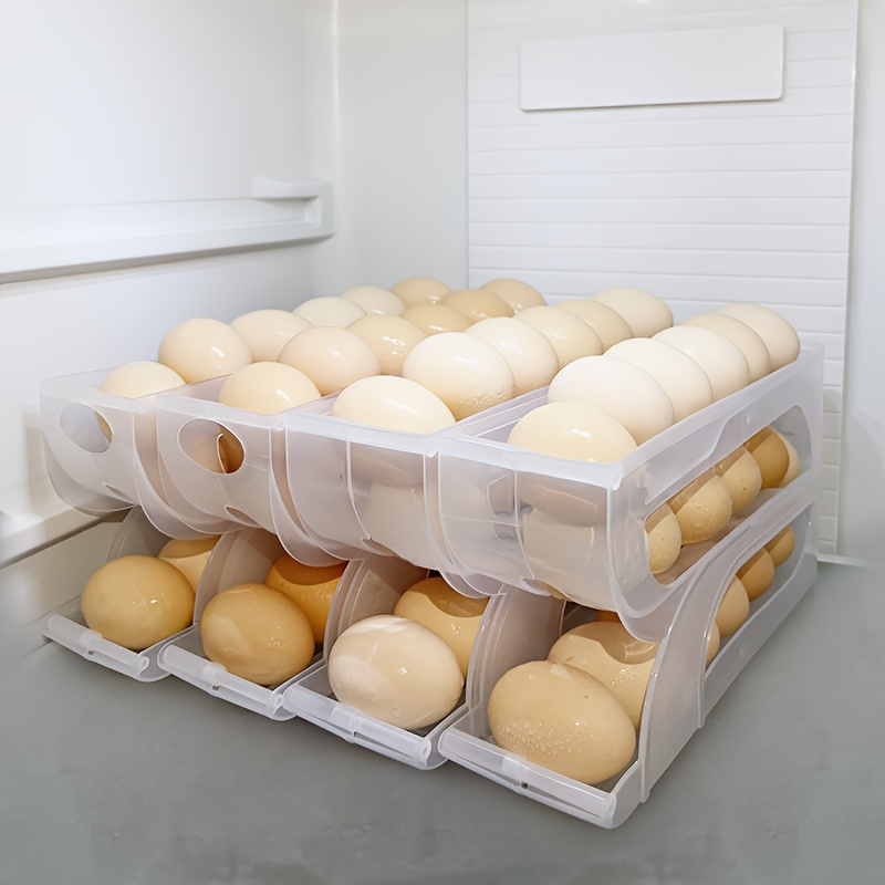 3-Tier Egg Storage Rack for Refrigerator & Kitchen Countertop - Sliding & Rolling Dispenser with Automatic Egg Pickup, Food-Safe Plastic, Space-Saving Design for Freshness Preservation, Egg Organizer for Refrigerator, Compact Layout, Durable Plastic, Meal Preppers, Modern Kitchenware, Hygienic Material, Home Cooks