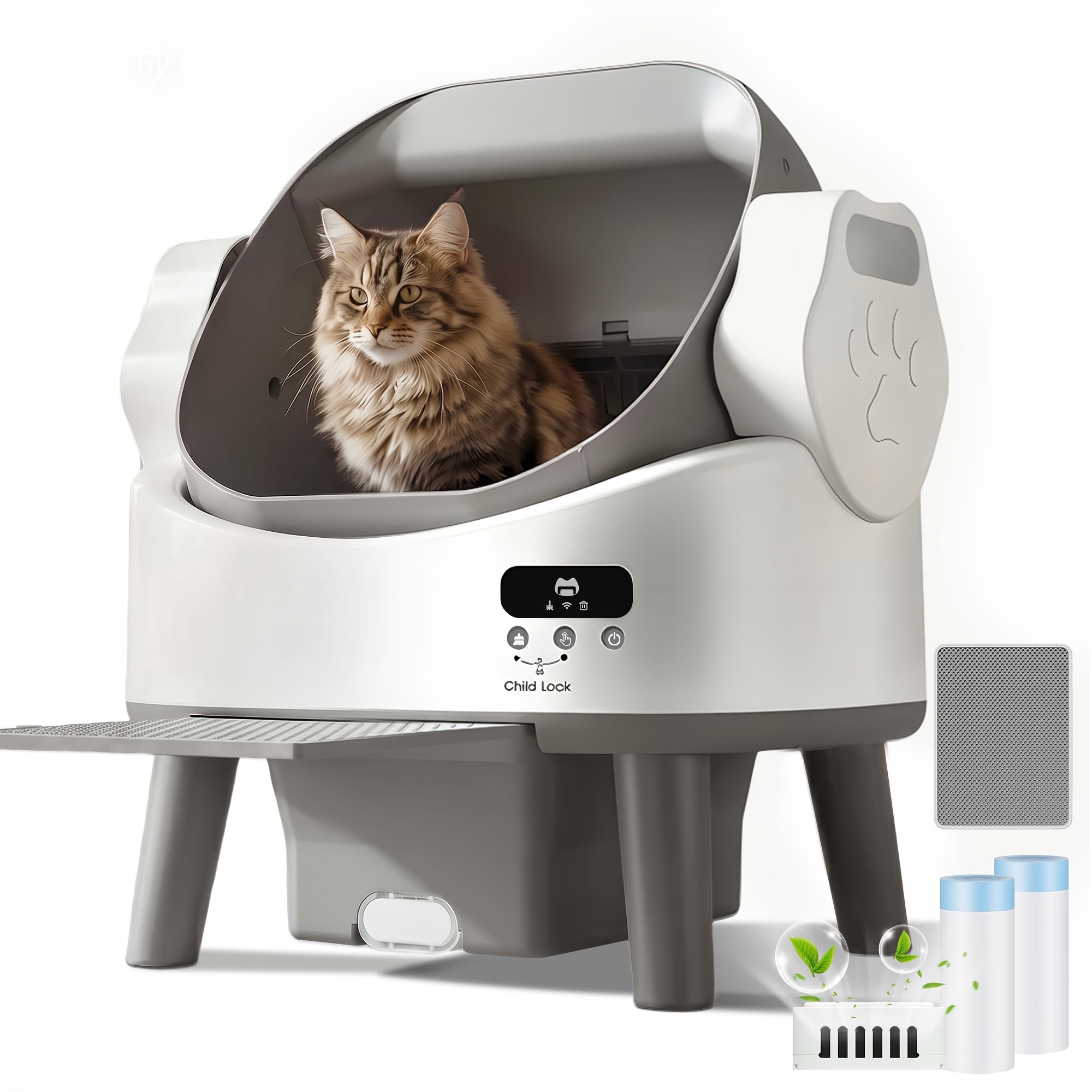 Image of Devoko Self-cleaning Cat Litter Tray, Top-opening Self-cleaning Cat Litter Tray, Xxl Size For Large Cats (suitable For Large Cats Weighing Up To 15kg)