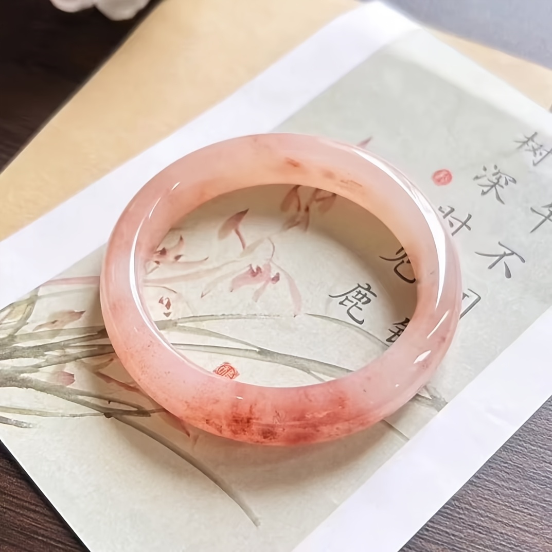TEMU 1pc Brazalete de Cristal Rosa Estilo de Vidrio Natural Icy Peach Blossom, Regalo para Mejor , Brazalete Hanfu para Uso Diario, Adiciones