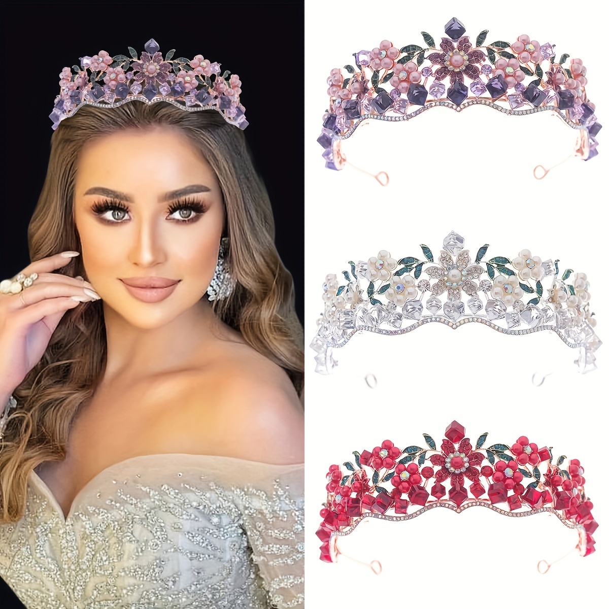 

Elegant Bridal Headpiece Adorned With Crystals And Pearls - A Stylish Floral Crown Suitable For Weddings, Parties, And Banquets