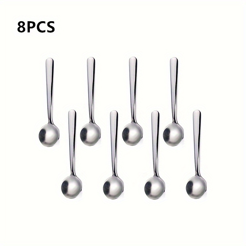 Image of 8pcs Set, 304 Stainless Steel Seasoning Spoon, Mini Round Spoon Seasoning Can With Hand Gift, Nest Coffee Spoon Stirring Spoon, 4.33-inch, Silvery, Golden
