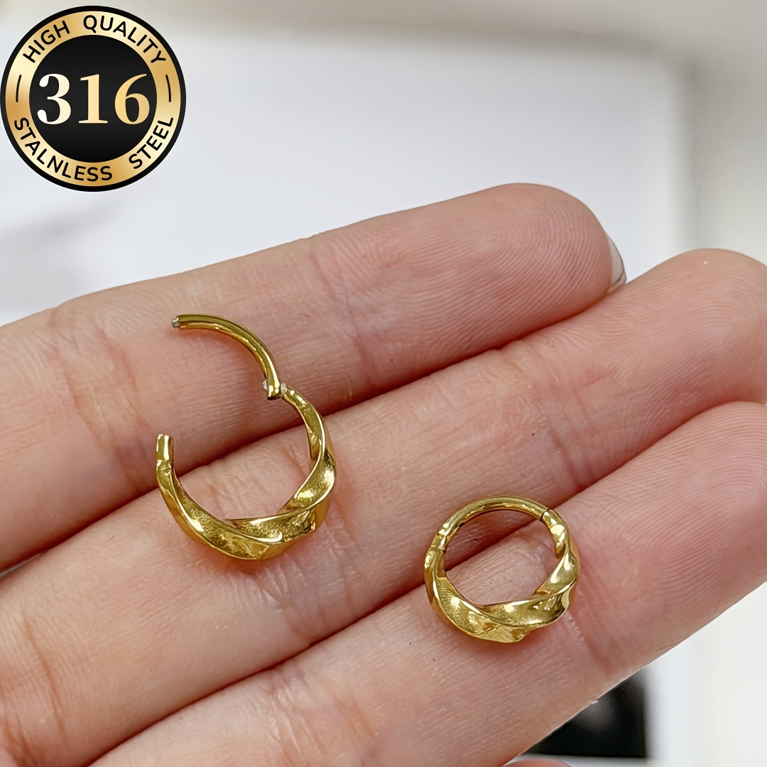 316 Stainless Steel Wave Twisted Spiral Hinge Clicker Nose Hoop