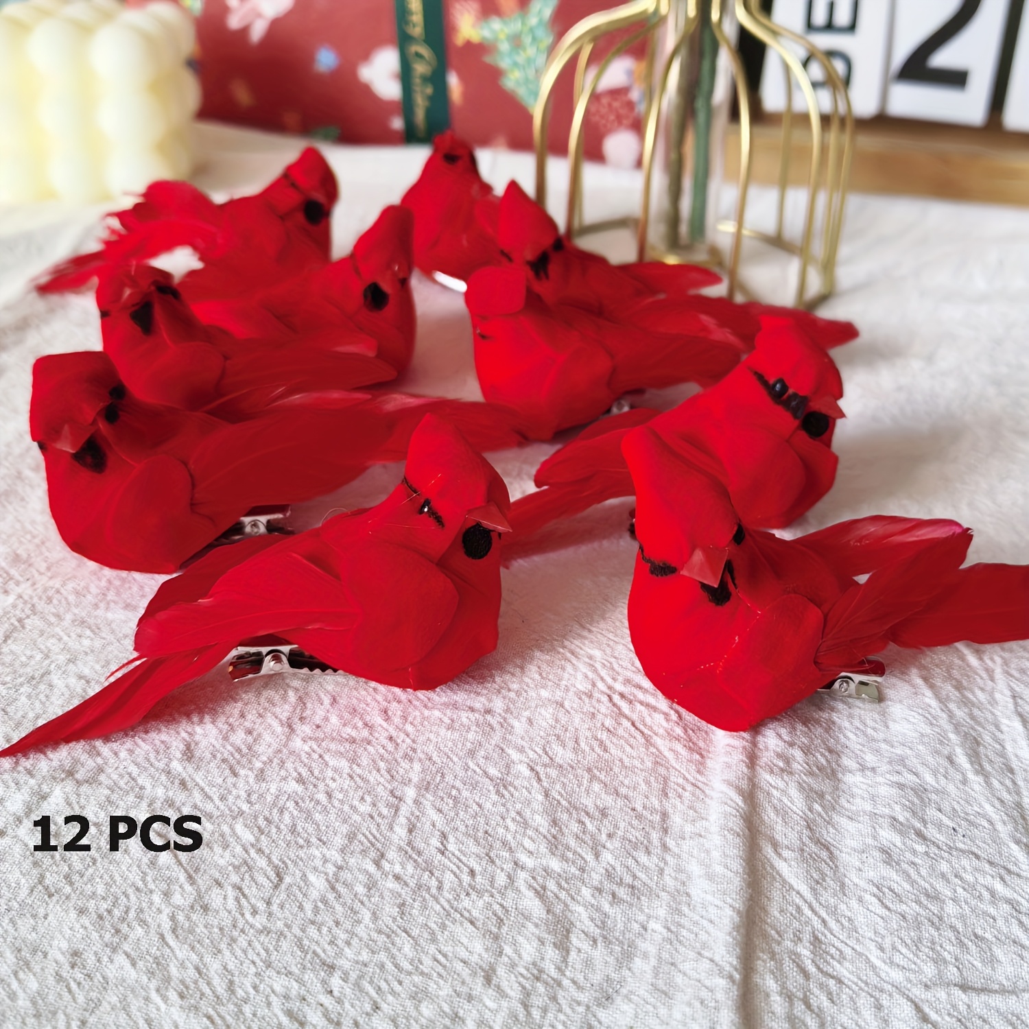TEMU 12pcs Ornements de Noël Cardinal Clips Cardinal sur les Décorations d'Ornements d'Arbre de Noël