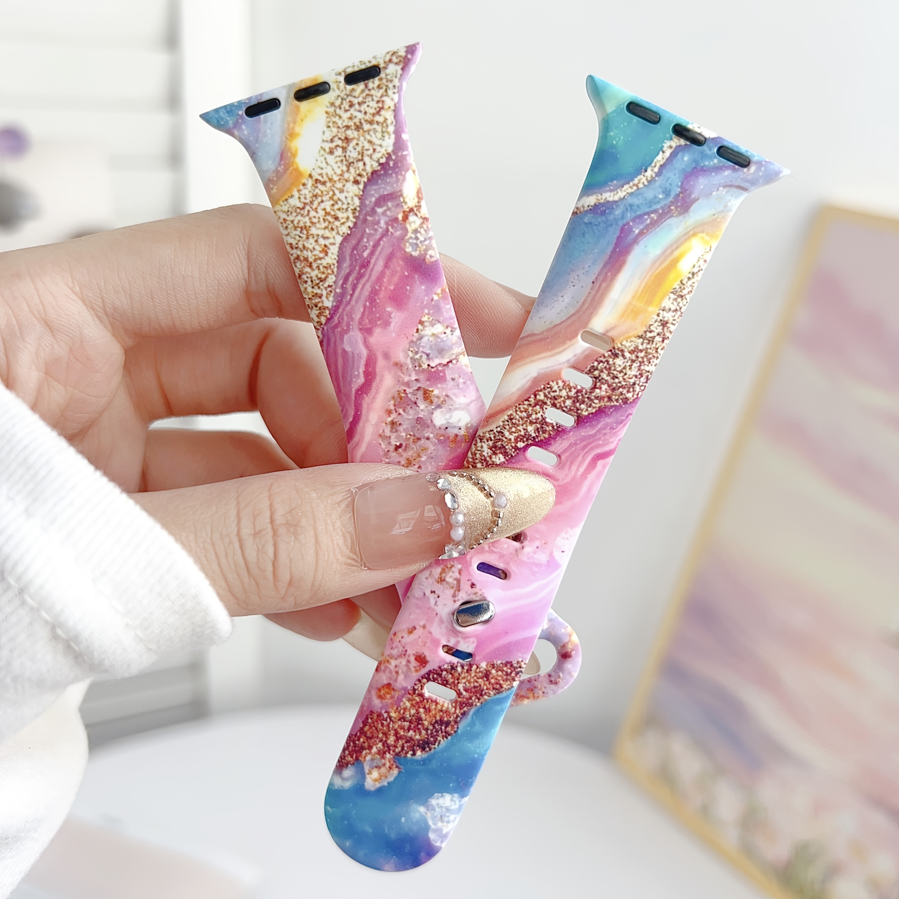 Image of 1pc Stylish New Colorful Marble-patterned Silicone Watch Band Compatible With For Watch Band Strap 38mm 40mm 41mm 42mm 44mm 45mm 49mm (s10 42)mm (s10 46)mm